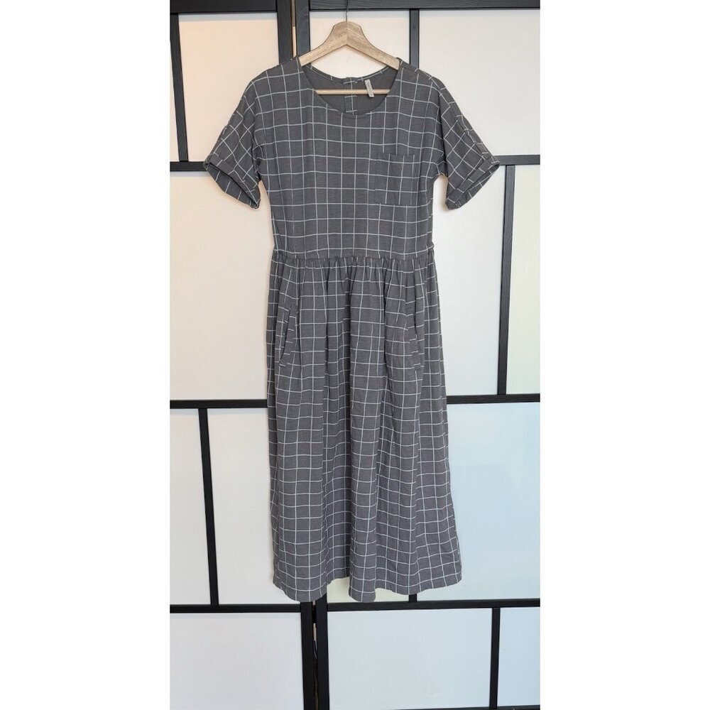 Rylee + Cru Gray & White Check Maxi Dress Cotton Lagom Lagenlook Boho Small